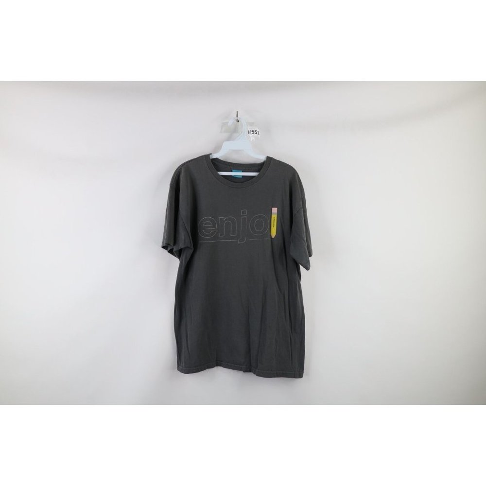Vintage Enjoi Skateboards Mens Medium Distressed Spell Out Pencil T-Shirt Gray